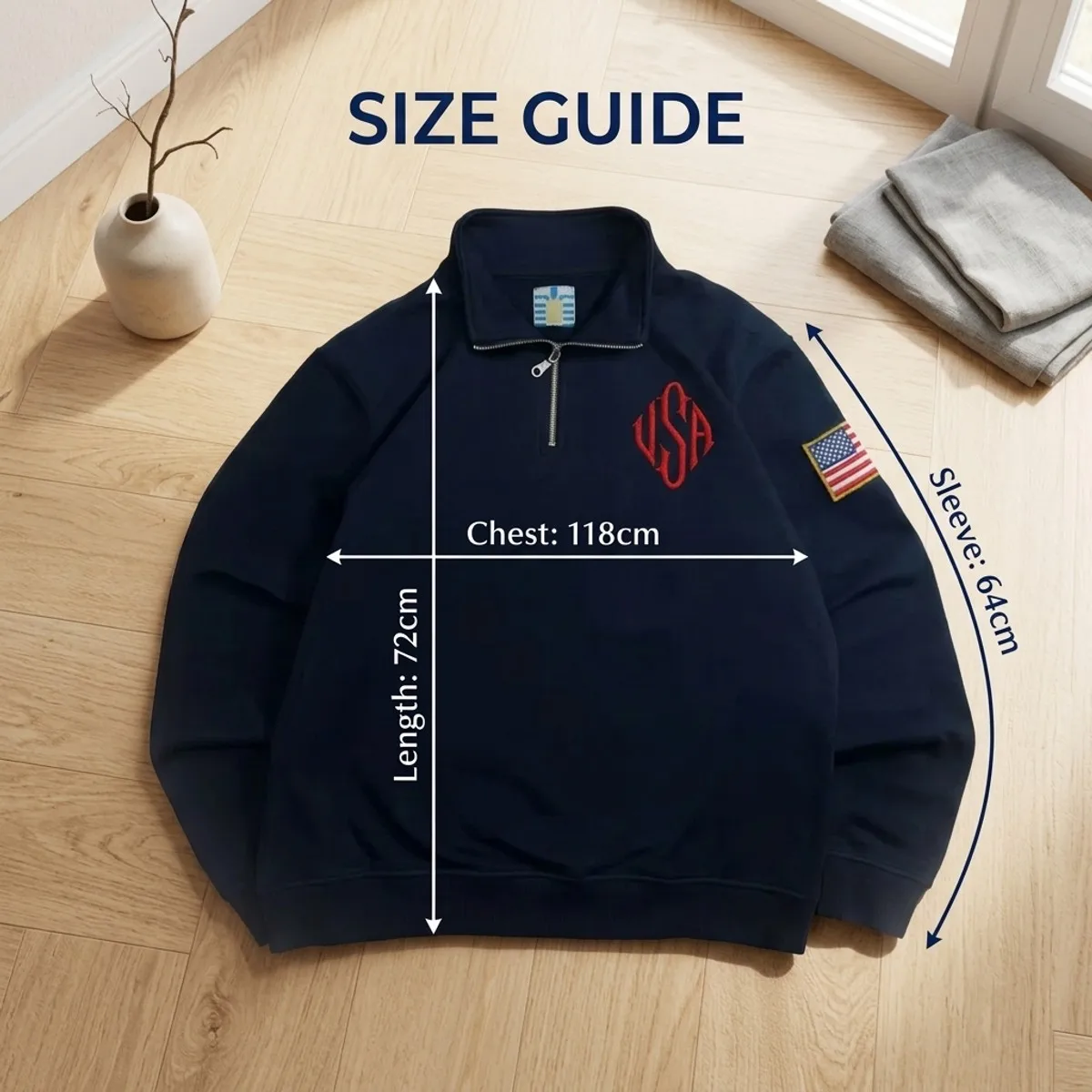 Y2K American Flag Embroider Hoodies Quarter Zip Sweatshirts Men Navy Blue White Pullover Patch Sleeve Streetwear Casual Sweater