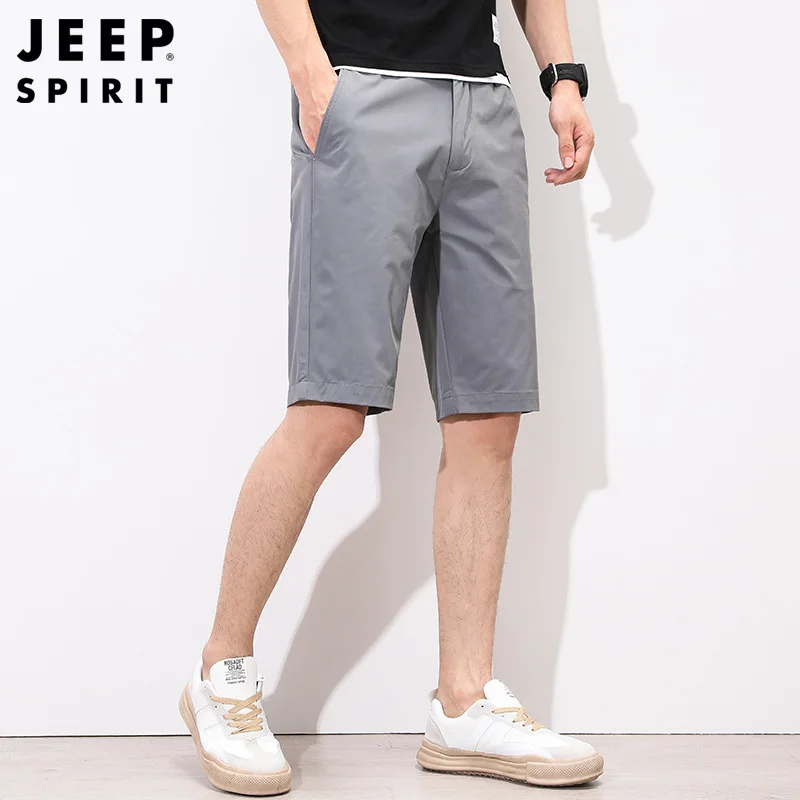 Jeep spirit moda versátil shorts homens verão nova cintura elástica workwear 5 pontos shorts juventude confortável calças casuais dos homens