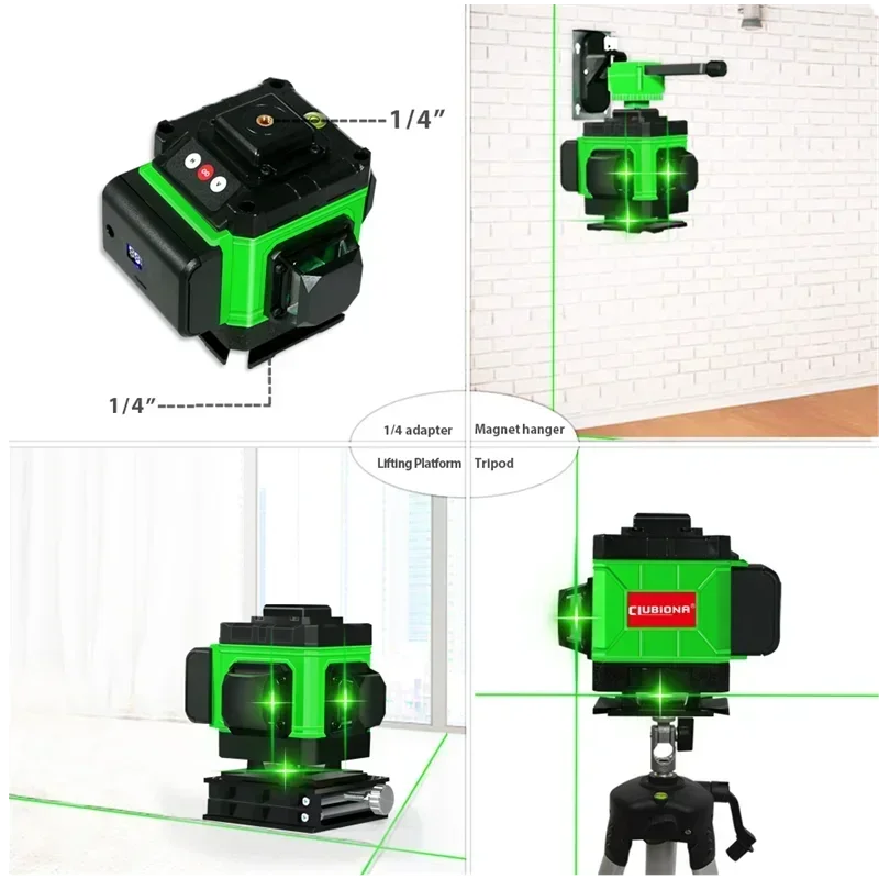 For 8/12/16 Lines Leveling Tool Ing 3D 12 Line Powerful Green Accessories Large Capacity 2400mAh Chargeable Laser Level Battery