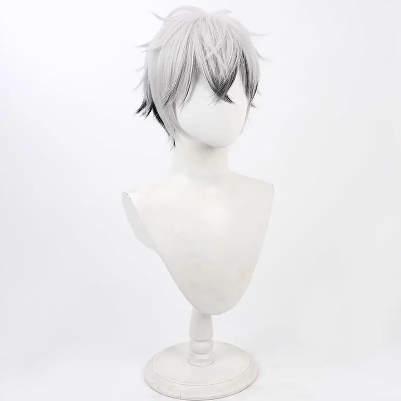 Anime Spiel Twisted-Wonderland Skully Cosplay Perücke Grau Weiß Kurze Haare Männer Weihnachten Halloween Party Rolle Spielen Synthetische Perücke