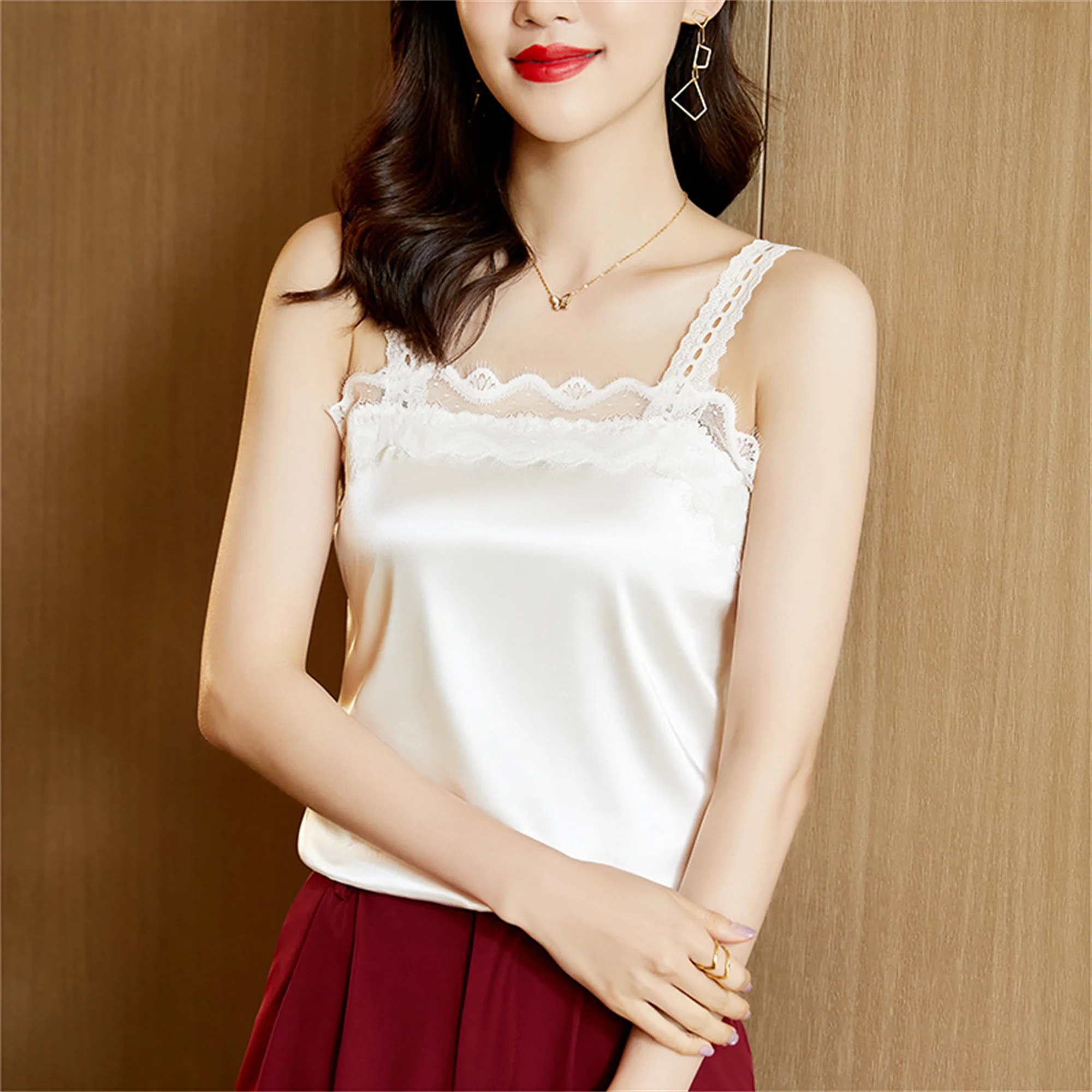 Silk Blouse Women Elegant Tank Top Vintage Womens Tops and Blouses Fashion Female Clothing Lace Sexy Corset Top Shirts B3383