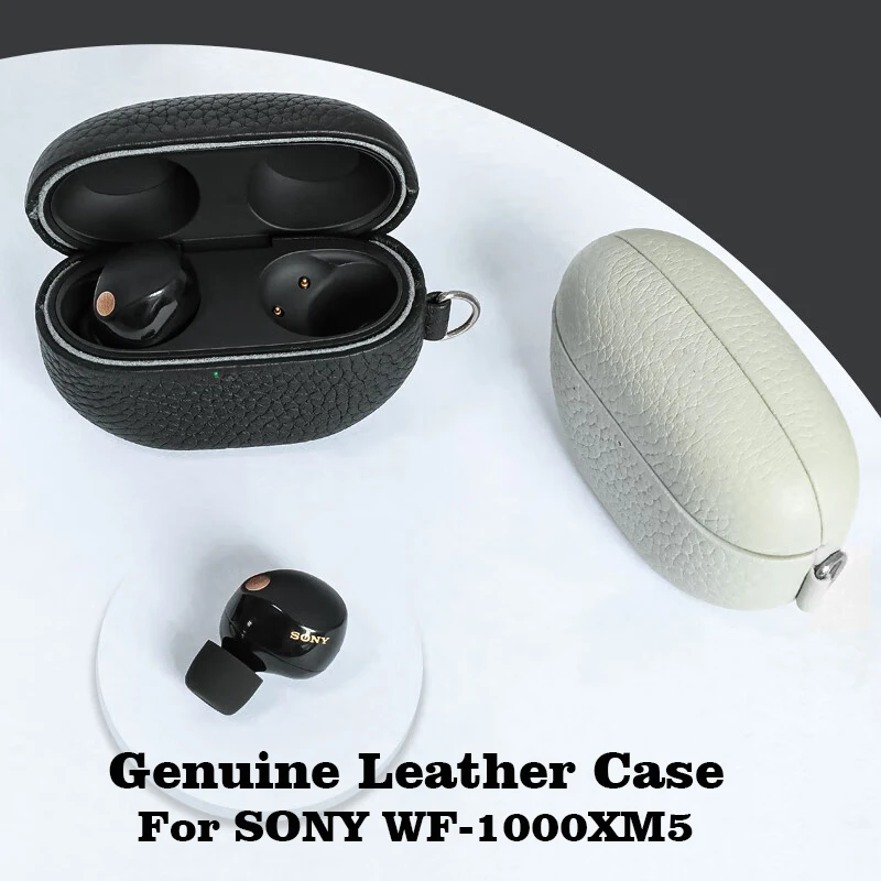 Genuine Leather For SONY WF-1000XM5 Case Luxury Cow Leather Handmade WF 1000XM5 Cover Bluetooth Earphone Cases With Strap