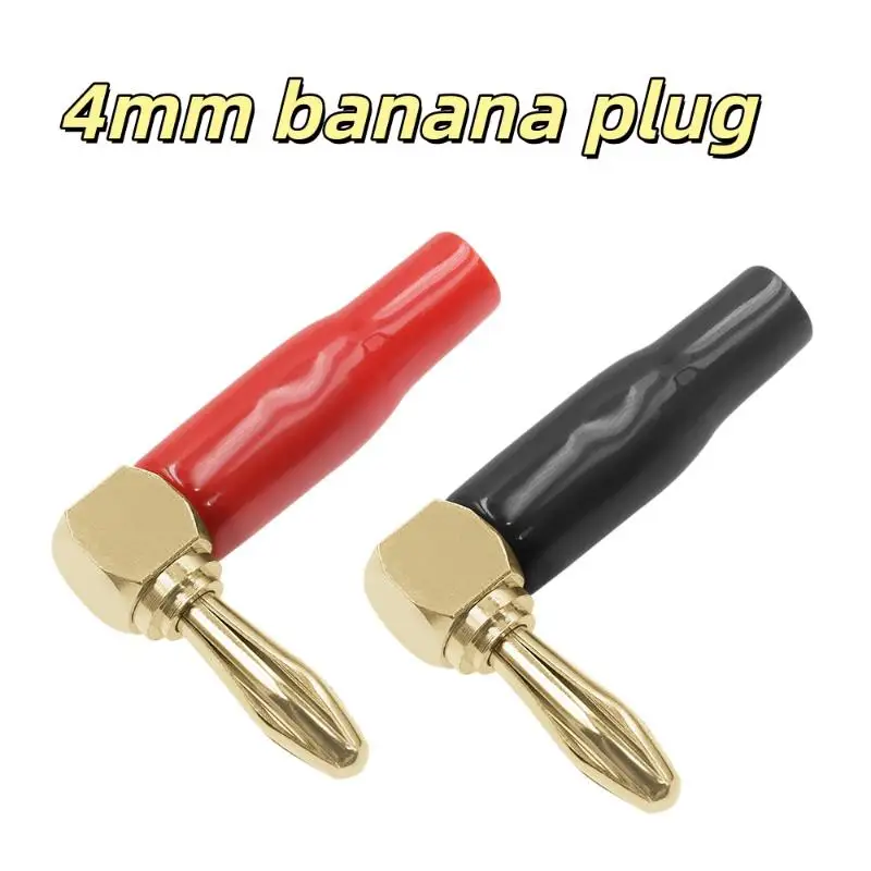 ✦ 4PCS 4mm L-shaped Right Angle Banana Plug Soft Plastic Shell 90 Degree Banana Connector Red Black for Audio Video Speaker