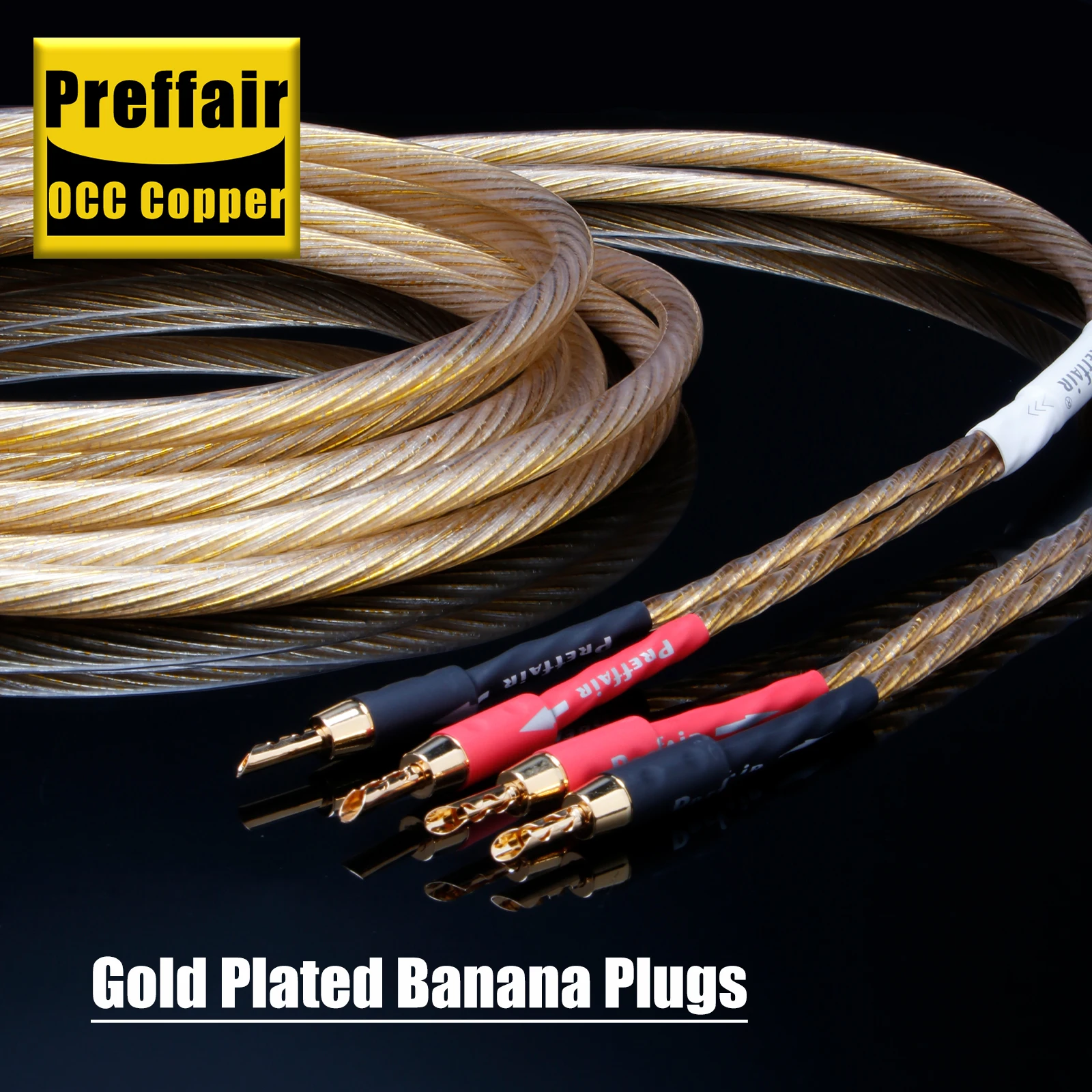 HiFi Gold 14AWG Speaker Cables 8N OCC Silver Plated Loudspeaker Cable Audiophile Speaker Wire Gold Plated Banana Plug for Amp