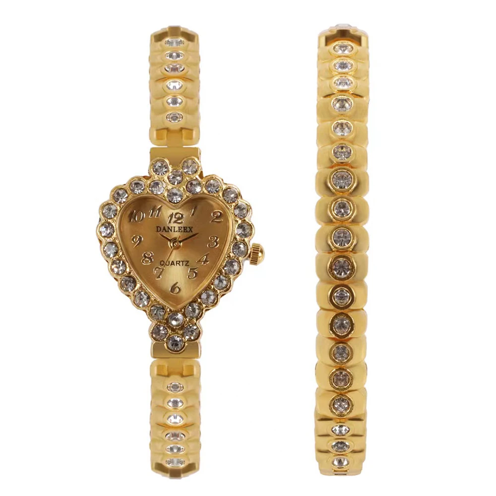 Reloj de pulsera de cuarzo para mujer, pulsera de cristal de lujo, con esfera de corazón, conjunto de 2 piezas, con caja