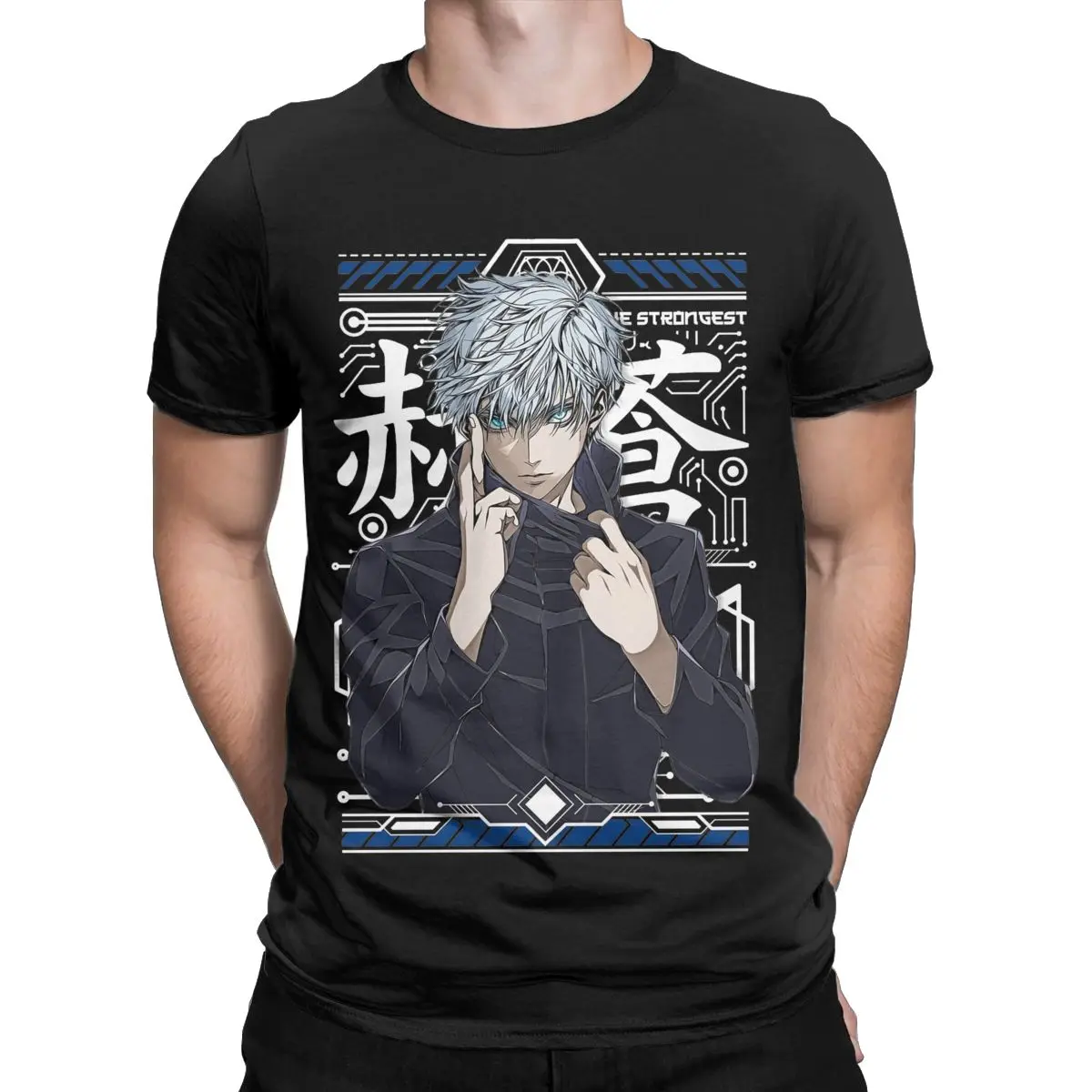 Men T-Shirts JJK Anime Gojo Satoru The Strongest Sorcerer Vintage Pure Cotton Tees Short Sleeve T Shirt Crew Neck Tops 4XL 5XL