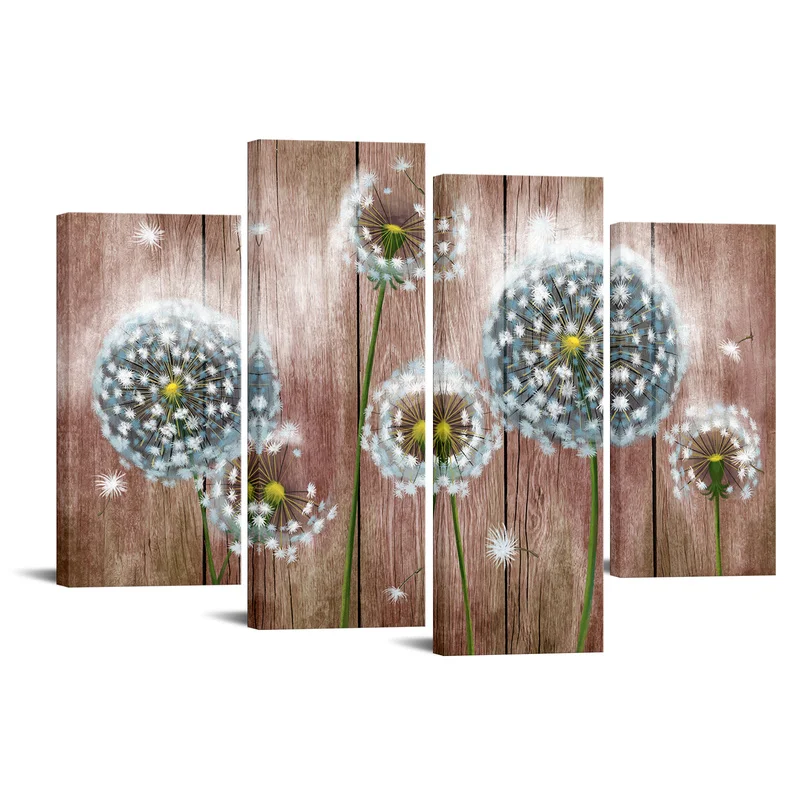 

4 Pieces Abstract Dandelion Poster Home Decor Flying Dandelion Print Canvas Art Modern Style Pictures Living Room Wall Art