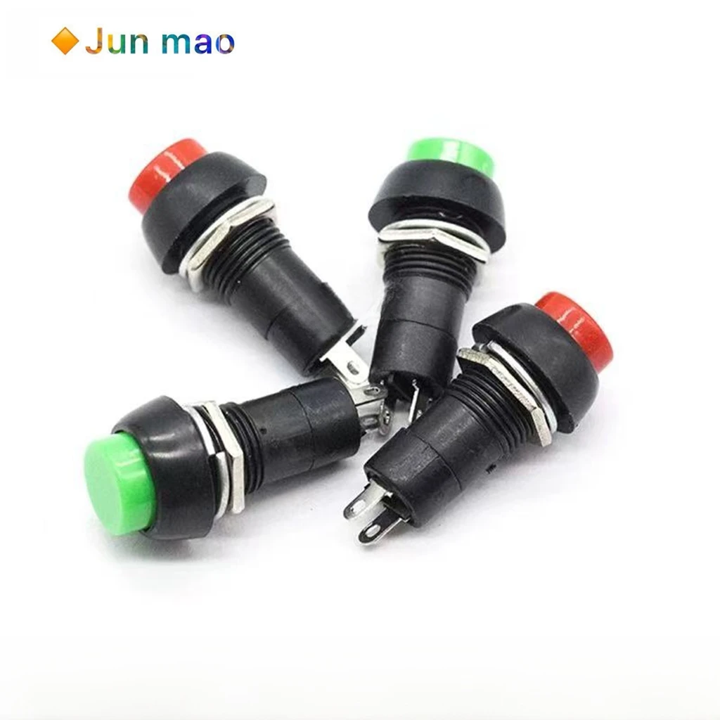 5PCS PBS-11A/B circular self-locking self resetting jog switch small button switch hole 12MM red green