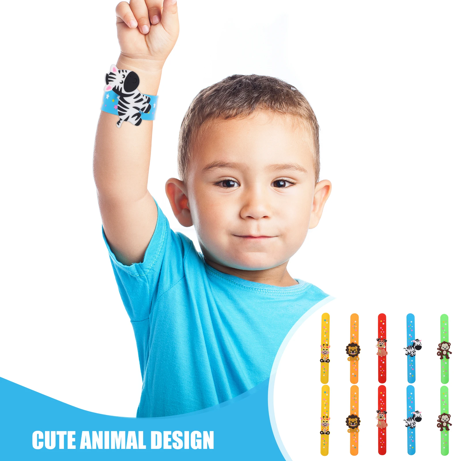 

10 Pcs Animal Bracelet Slap Circle Bracelets Bulk Jungle Theme Kids Silicone Clapping Cake Toys Birthday Party Favor