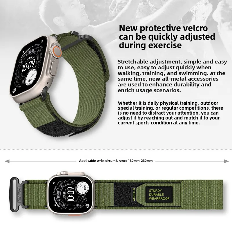 Applicable Apple Watch Strap iWatchS11 New Velcro Mountaineering Wristband Ultra Sports Nylon Braided Strap