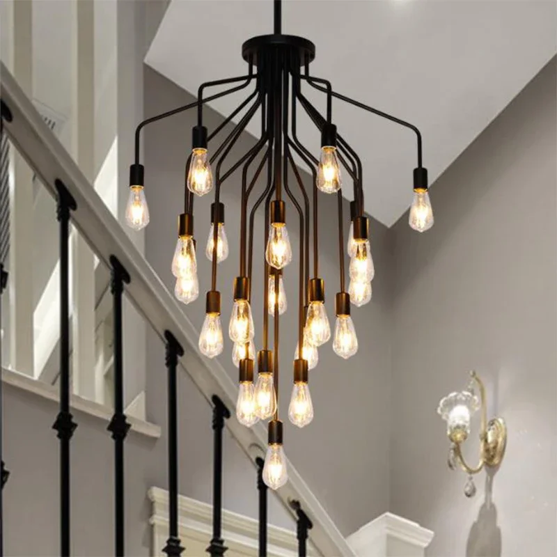 New Modern American Attic Christmas Tree Pendant Interior Decoration Duplex Living Room Industrial Style LED Black Ceiling Light