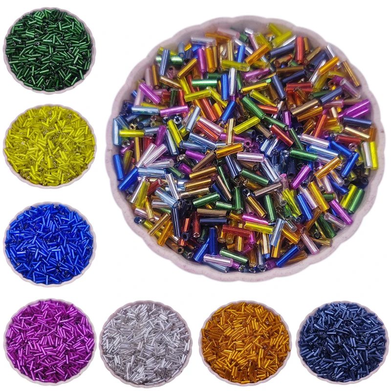 200Pcs 2*7mm Jewelry Making Loose Beads Glass Tube Glossy Acrylic Craft DIY Wholesale Colorful Necklace Bracelet