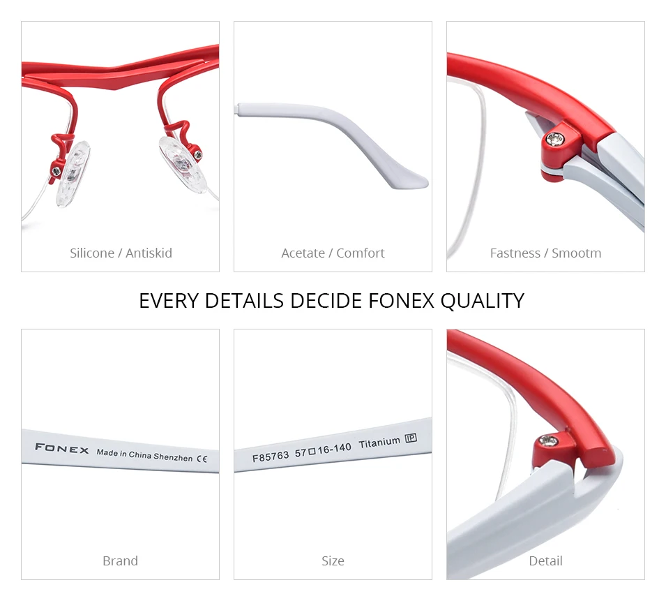 FONEX Titan-Brillengestell für Herren, Markendesign, halbrandlose quadratische Brille, halbrandige japanische ultraleichte Brille 85763 – Detail 4