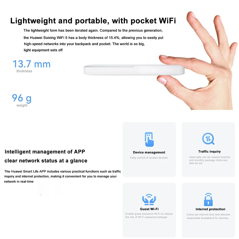 Huawei WiFi 5 E5586-822 Pocket Router 195 Mbps Modem 4G WiFi Sim Card Portable Unlock Mini Outdoor Hotspot Battery 2400mah