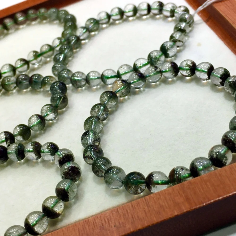7mm Natural Green Garden Quartz Bead Bracelet Crystal Yoga Reiki Healing Fengshui Stretch Female Holiday Gift 1pcs