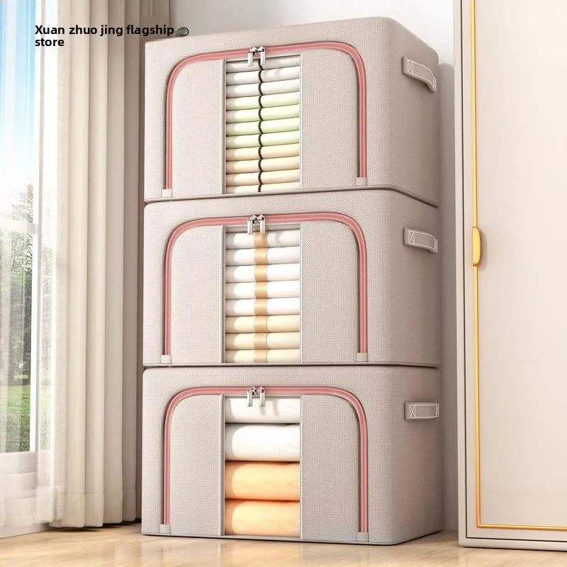 

Large Capaci Cloth Art Wardrobe Clothes Steel Frame Storage Box Moving Visible Organization Box Home Use Storage Box