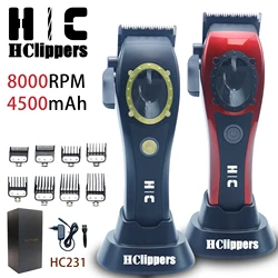 HClippers-HC231 Clippers cabelo elétrico profissional para Barber, grande capacidade Battery Hair Trimmer, 8000RPM, 4500mAh