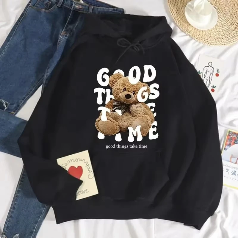 

Good Thing Are Come Bear Printing 2025Autumn Winter Hoodies Fleece Women Hoodie Casual Comfortable Sweatshirts Fashion Pullover