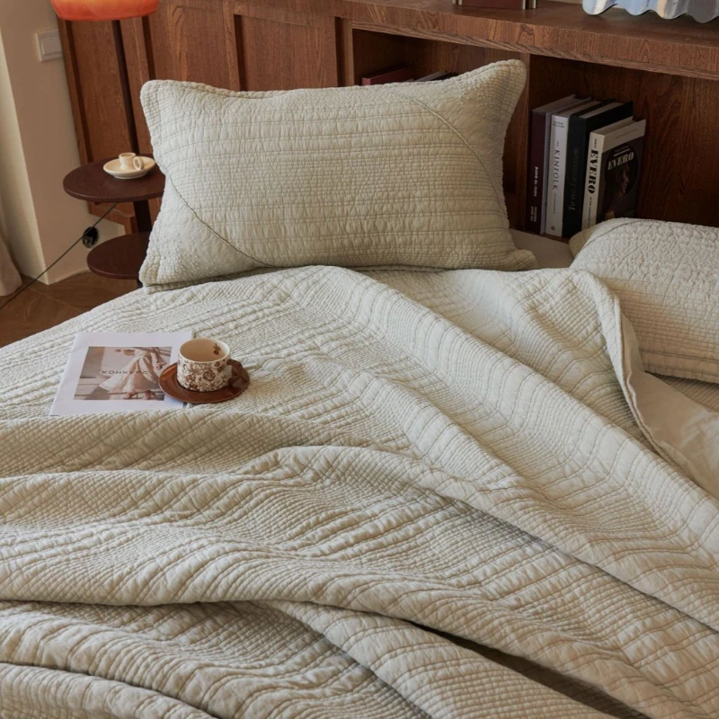 Elegant Lace Edge Quilt Bedspread Set Queen 3PCS 100% Cotton Sandwashing Summer Lightweight Quilted Blanket Comforter for Bed