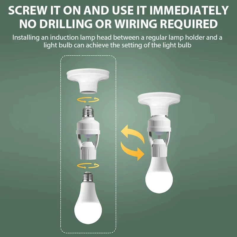 Convertidor de Base de lámpara E27 con ampolla de Sensor de movimiento PIR 100-240V E27 enchufe LED interruptor de bombilla inteligente MAX 60W