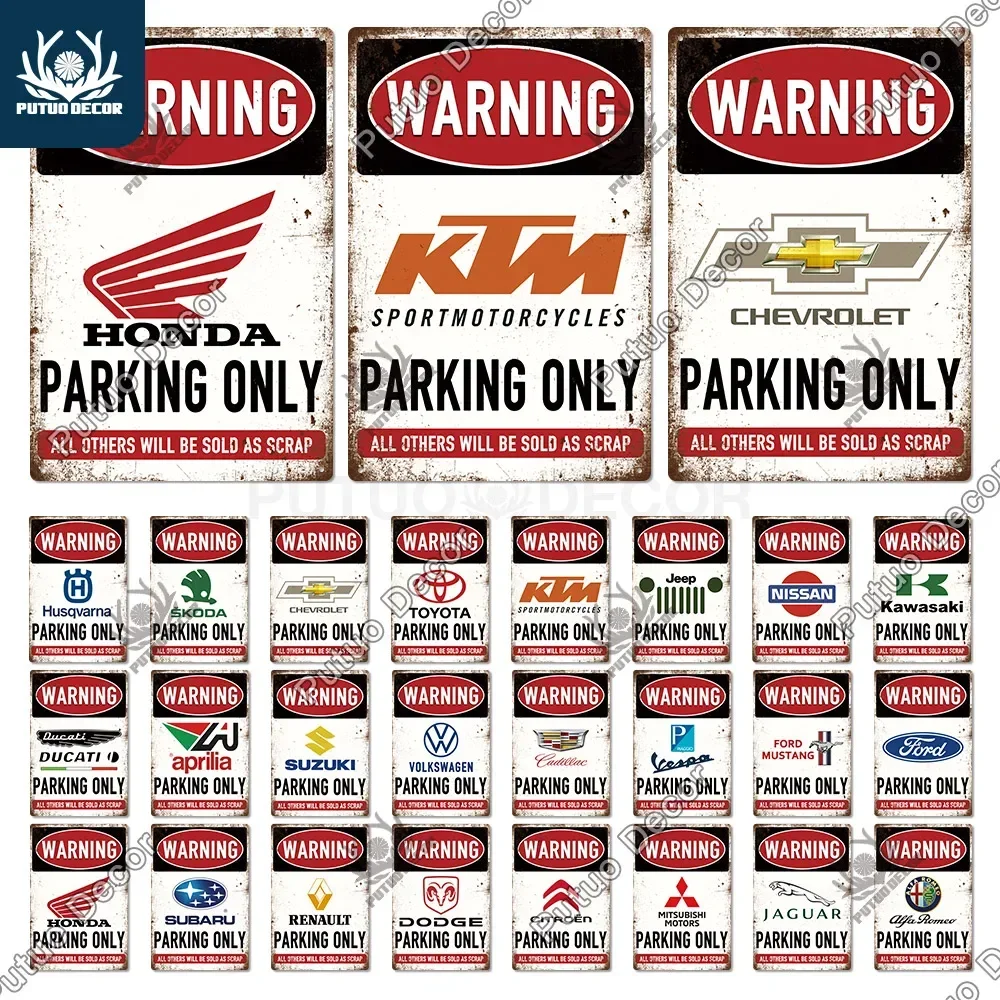 Putuo Decor Car Brand Honda Warning Parking Vintage Metal Plate Tin Sign Wall Decoration for Garage Parking Man Cave Wall Decor