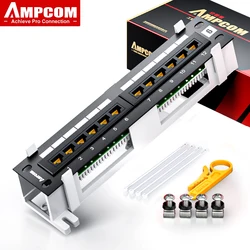 AMPCOM 12-Port Patch Panel Cat 6A / Cat6 UTP Mini Patch Panel with Wallmount Bracket Included Black