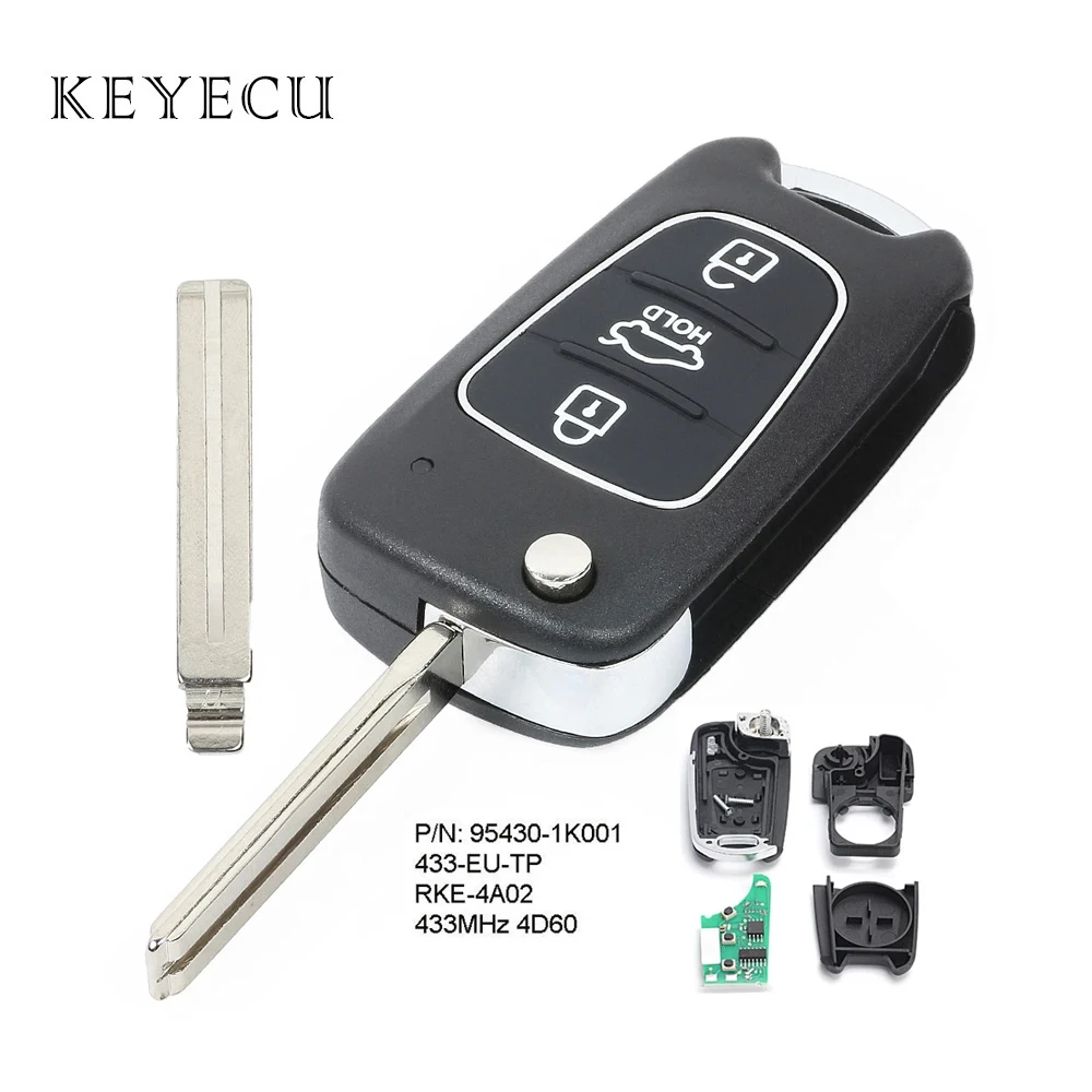 

Upgraded Flip Remote Key Fob 3 Buttons 433MHz ID46 Chip for Hyundai I20 2010 2011 2012 2013 2014 2015 P/N: 95430-1K000