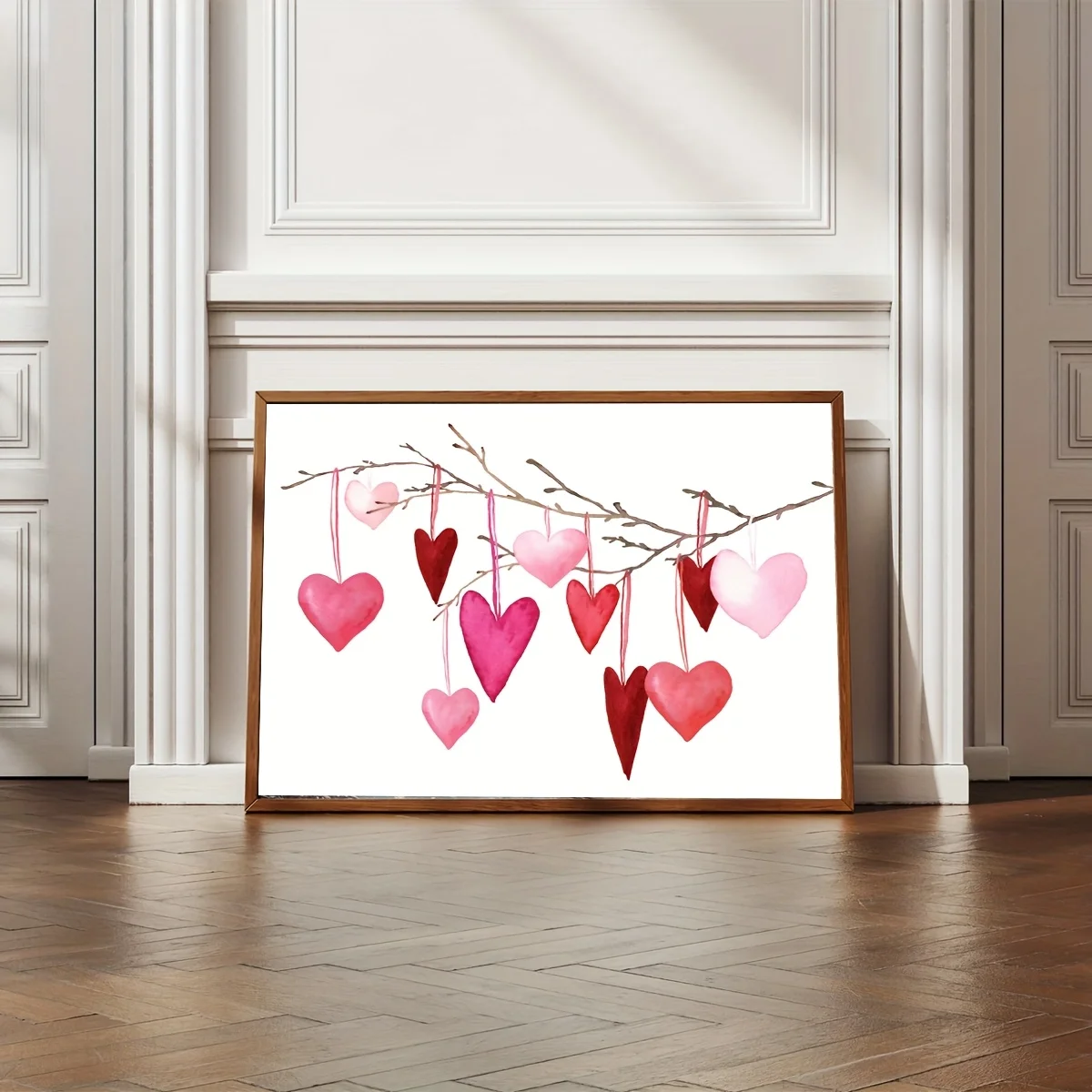 Valentine's Day Love Canvas Print Romantic Love Heart Wall Poster Hanging on Branches for Modern Home Decor Housewarming Gift