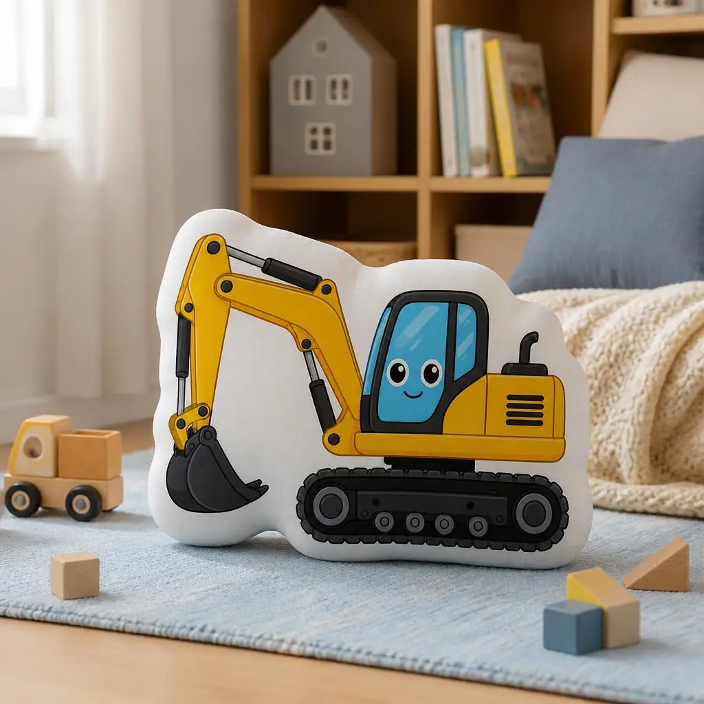 Smiling Yellow Excavator Cartoon Plush Pillow Cushion Funny Stuffed Throw Pillow Decor Gift Sofa Bed Children's Bedroom Gifts