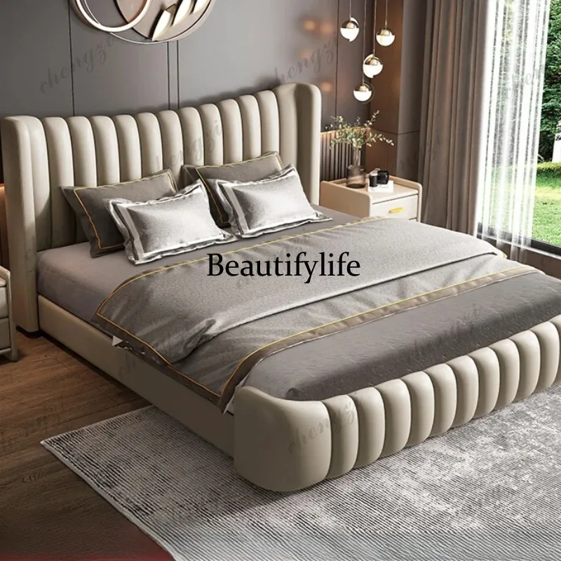 K182 Tall Headboard Double Bed Frame Simple Wood Elegant Queen Size Twin Bed Frame Nightstands Storage Cama Moderno Lujo Furnitu