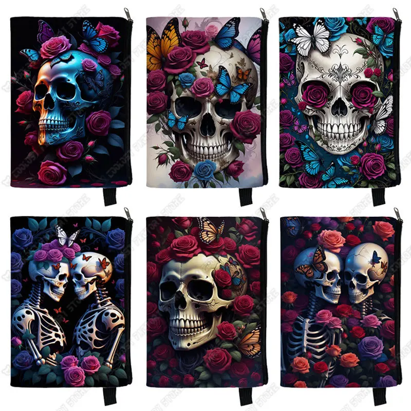 Skull Rose Butterfly Print  Cosmetic Case Flower Skull Makeup Organizer Napkin Storage Pouch Lady Toiletries Bag brush holder