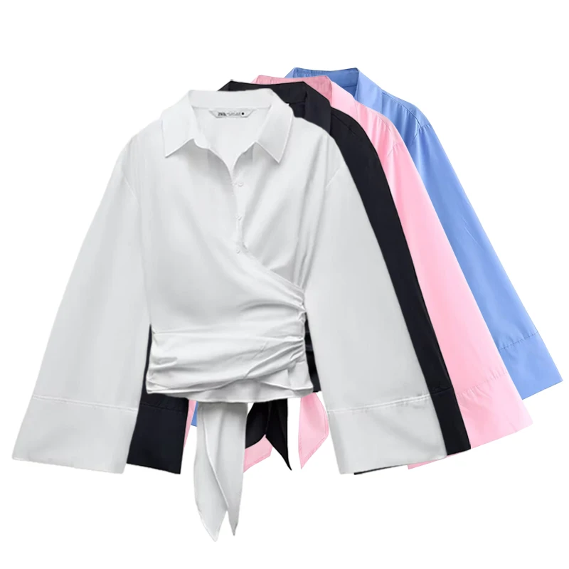 Women Solid Long Sleeve Blouse Fashion Elegant Bowknot Lace Up Slim Shirts 2025 Autumn Temperament Ladies Fashion Simple Shirt