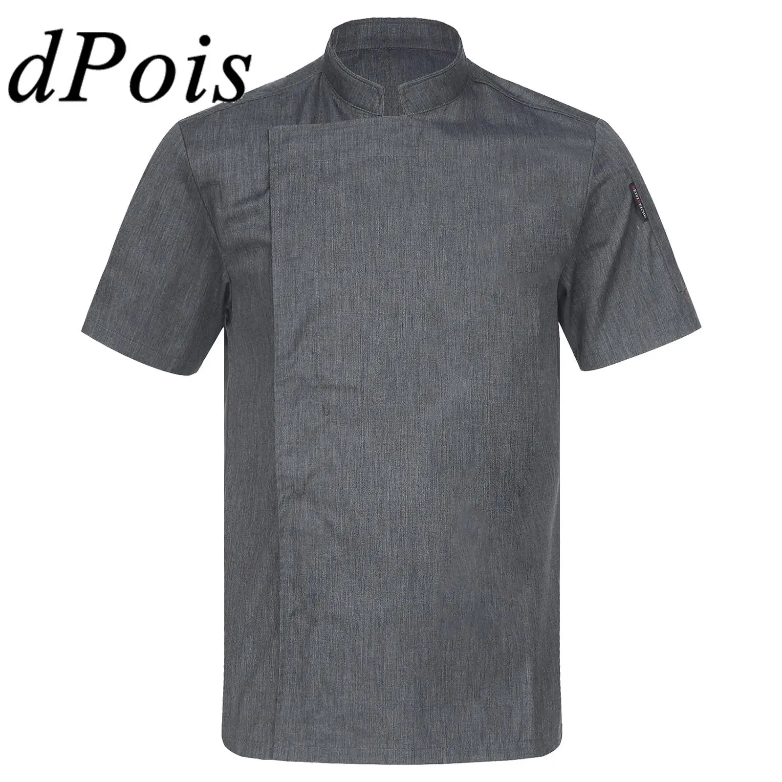 

Мужская женская куртка с воротником-стойкой и коротким рукавом, рабочая кухонная форма для кафе, пекарни, западного ресторана, отеля, рабочая одежда