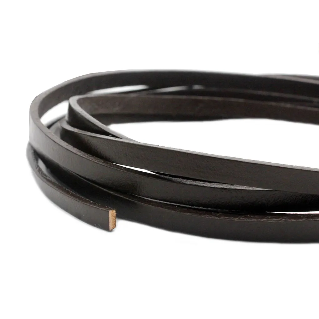 

5mm Flat Leather Band Flat Real Leather Cords Dark Brown