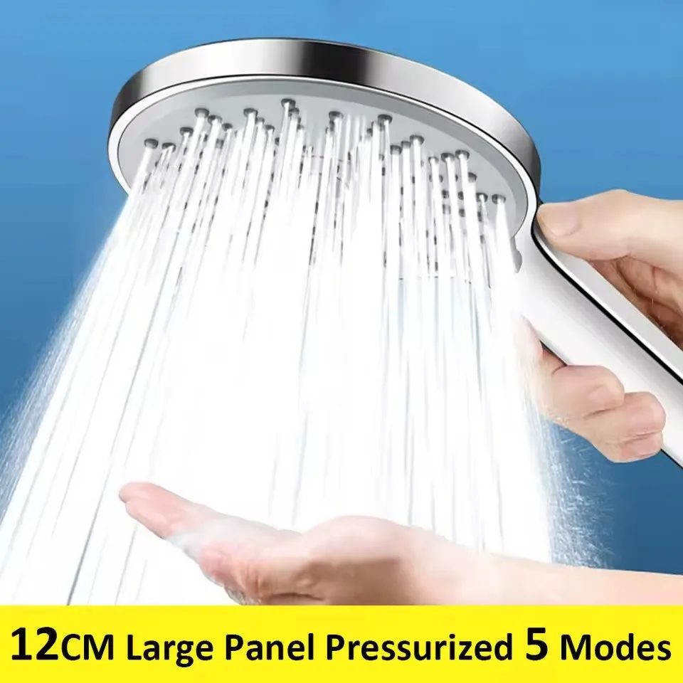 

New 12CM 5 Modes Adjustable Shower Head High Pressure Silver Black Massage Rainfall Handheld Showerhead Bathroom Accessories