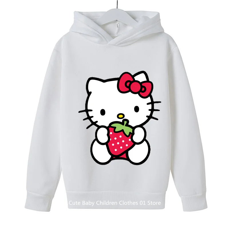 2024 New Hello Kitty Hoodie Boys And Girls Sports Outdoor Cute Student Pullover Hoodie Fashion Anime Teen 4-14 Years Old