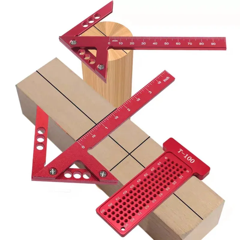 45/90 درجة مركز مكتشف النجارة مربع الزاوية اليمنى خط قياس الألومنيوم الكاتب نجار حاكم أداة قياس الخشب #1