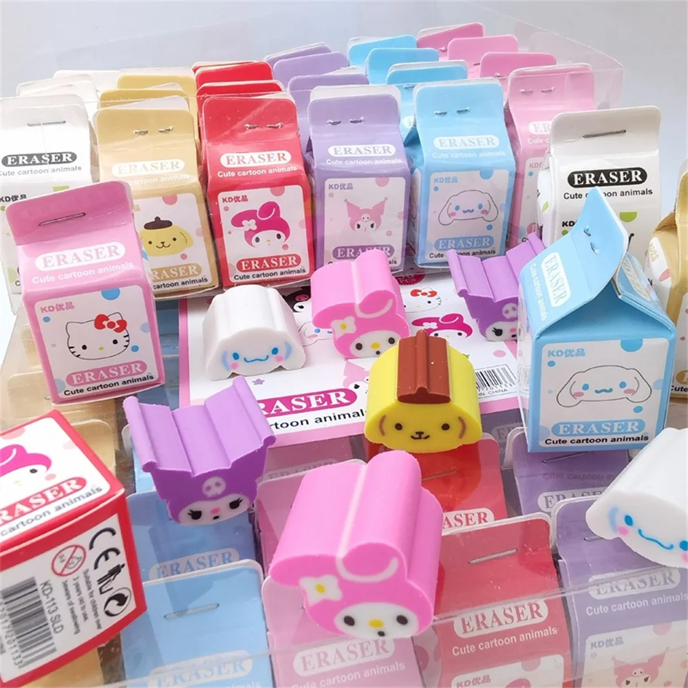 Sanrio Rubber Eraser Set Anime Hello Kitty Melody Kuromi Cinnamoroll Students Stationery Erasers Kids School Supplies Gifts