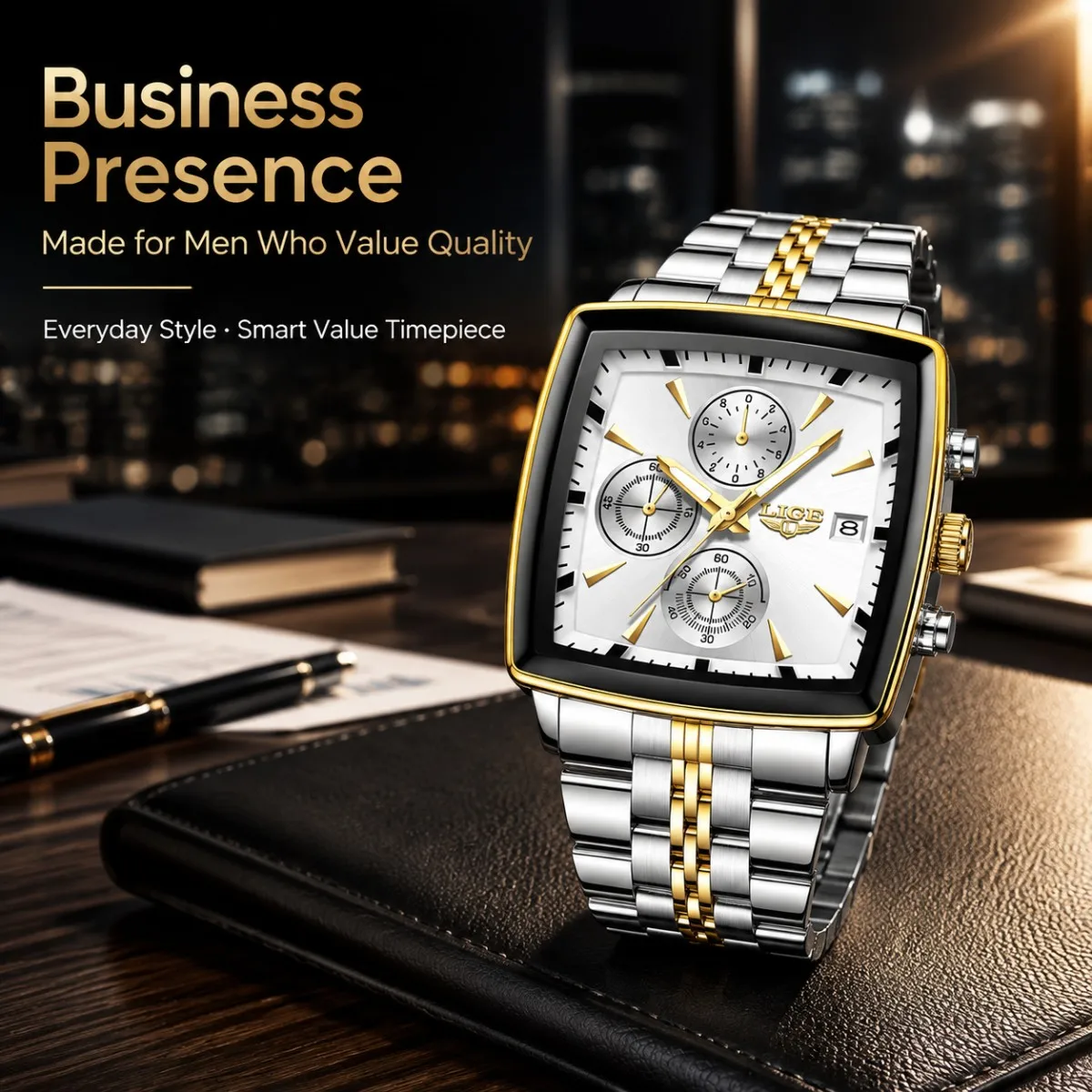 LIGE 2026 Sports Men's Watches Waterproof Luminous Quartz Watch Business Stainless Steel Strap Calendar Relogios Masculino+Box