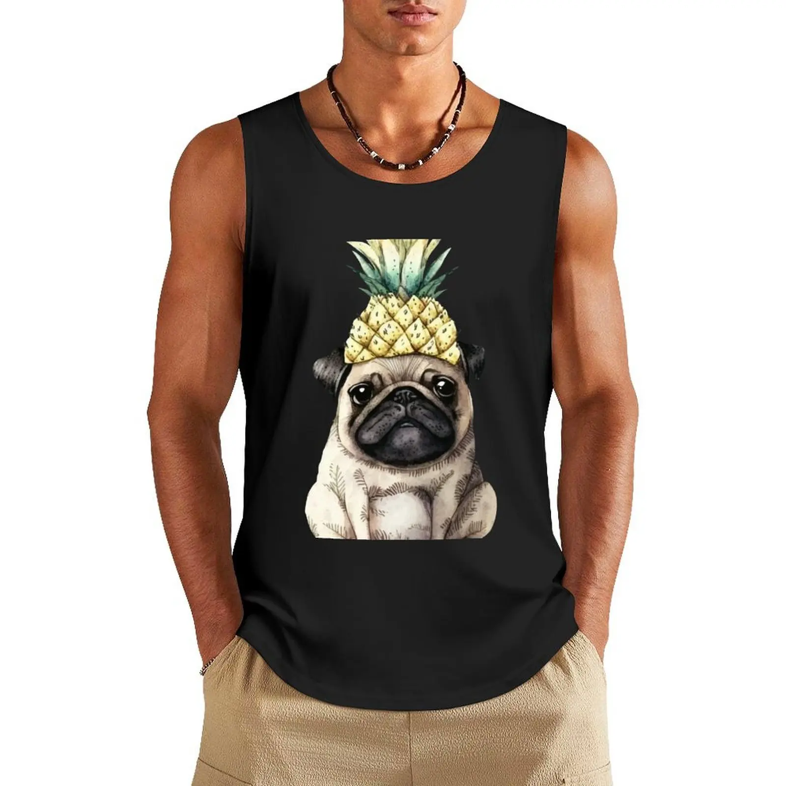 

Pug-napple: A Tropical Delight Tank Top Men's clothing Vest male Vest for boy