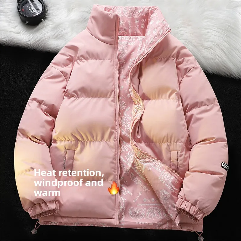 

Klein синее двустороннее хлопковое мужское зимнее хлопковое пальто с воротником-стойкой и воротником-стойкой, хлопковое пальто с хлебом