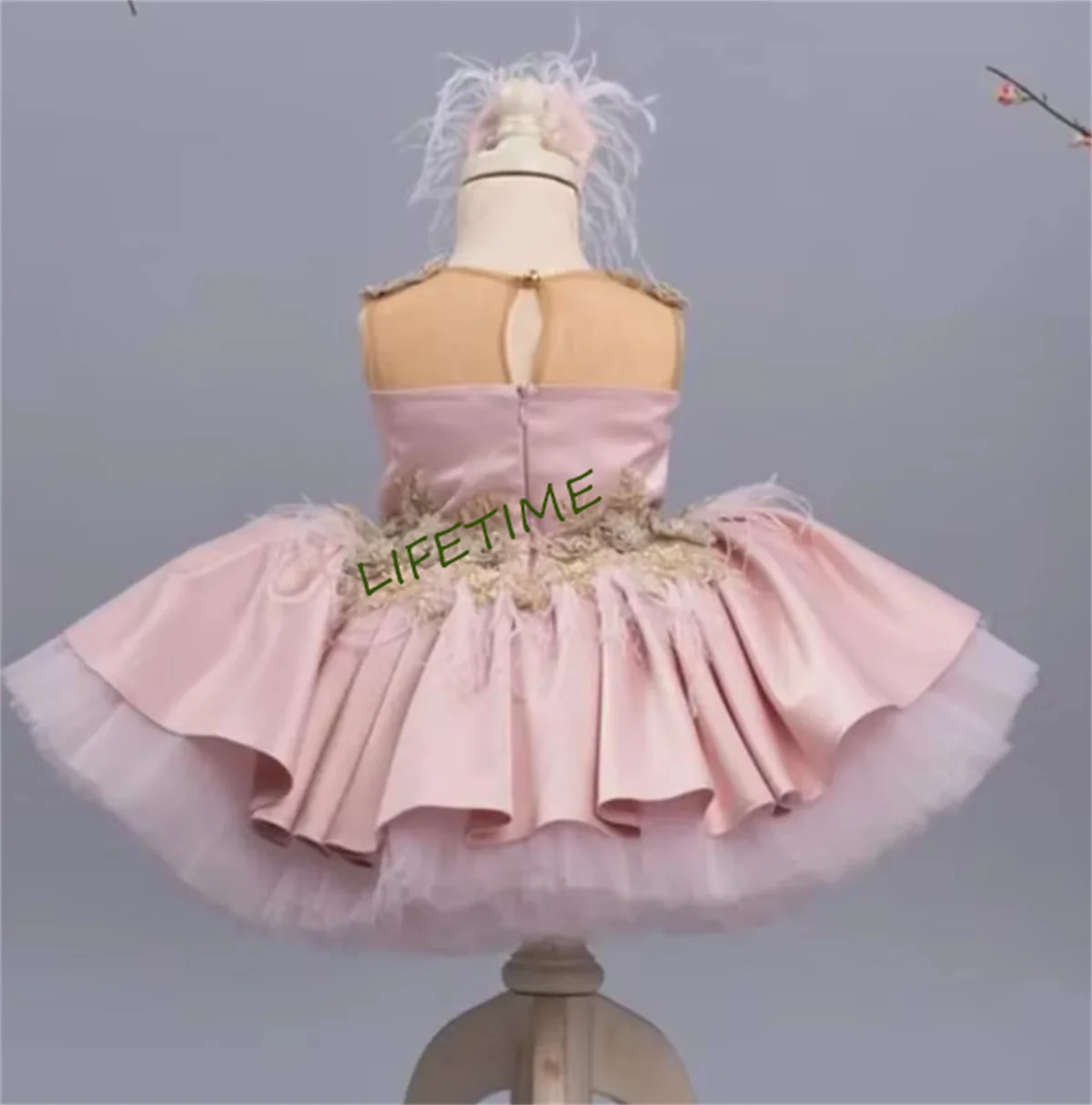 New Blush Pink Baby Girl Birthday Dress Flower Applique Princess Knee Length Party Christmas Dress Kids Clothes