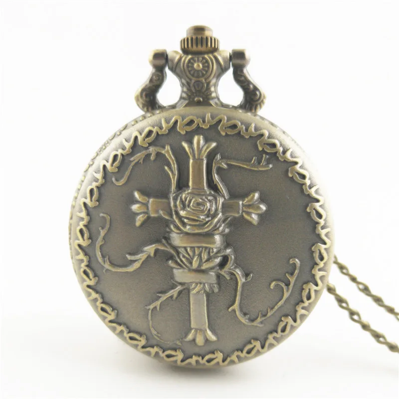 

Vintage Luxury Steampunk Flower Cross Carving Quartz Pocket Watch for Men Women Engraved Fob Chain Bronze Clock for Collection