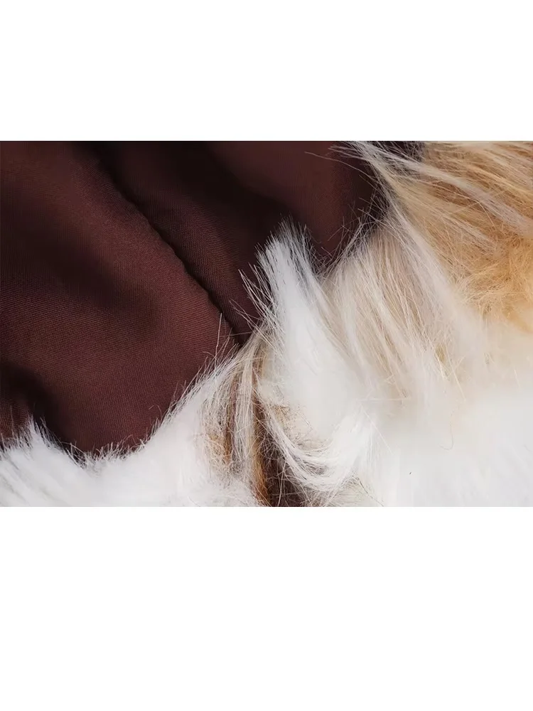 HH Women Winter Fashion Lapel Long Natural Imitation Fur Leopard Print Coat Female Warm Loose Outwear Casual Long Jacket