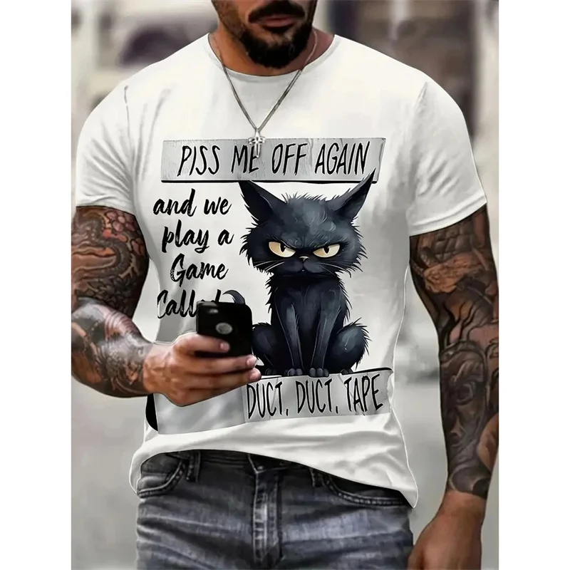 Summer Cat Pattern T Shirt Men's Animal 3D Print Short Sleeve T-Sihrts Street Casual Overszied Clothing Fashon Round Neck Tees