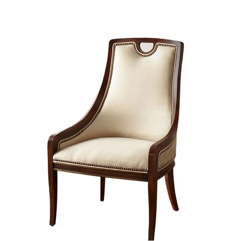 

American solid wood single sofa chair simple modern fabric soft bag armrest dining chair cafe