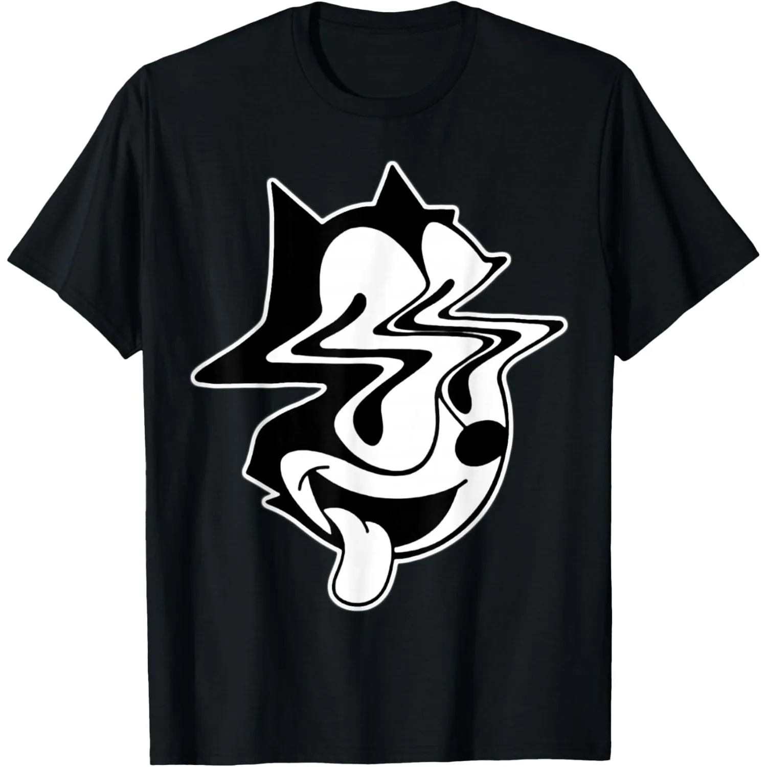 Trippy Distorted Felix Cat Graphic Cotton T-Shirt Men Trip Scenario Short Sleeve Tee