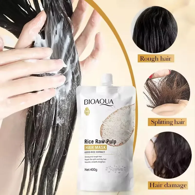 Condicionador de Arroz que Penetra no Núcleo do Cabelo, Repõe Nutrientes, Repara Cutículas Danificadas e Melhora a Secura, Pontas Duplas, Frizz e Outros Danos Capilares Causados por Secagem com Secador, Alisamento e Coloração.
