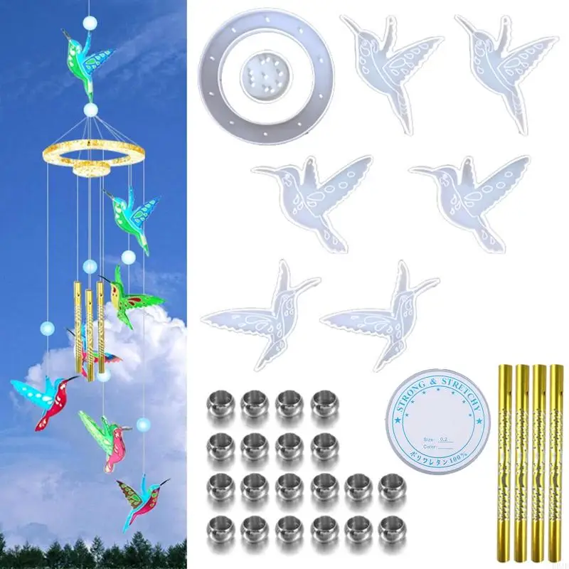 R9JE Hummingbird Wind Chimes Silicone Molds Epoxy Resin Mould Garden Yard Decor