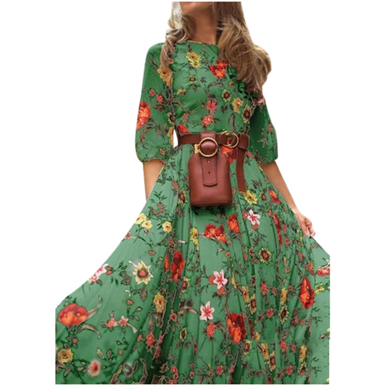 Dress For Ladies 2024 Summer Casual Fashion Bohemian Style Dresses Half Sleeve A Line Printed Loose Ankle Length Sundresses